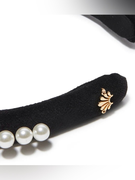 NWT Lele Sadoughi JET Black PEARL EMBELLISHED VELVET GIGI HEADBAND main image 6